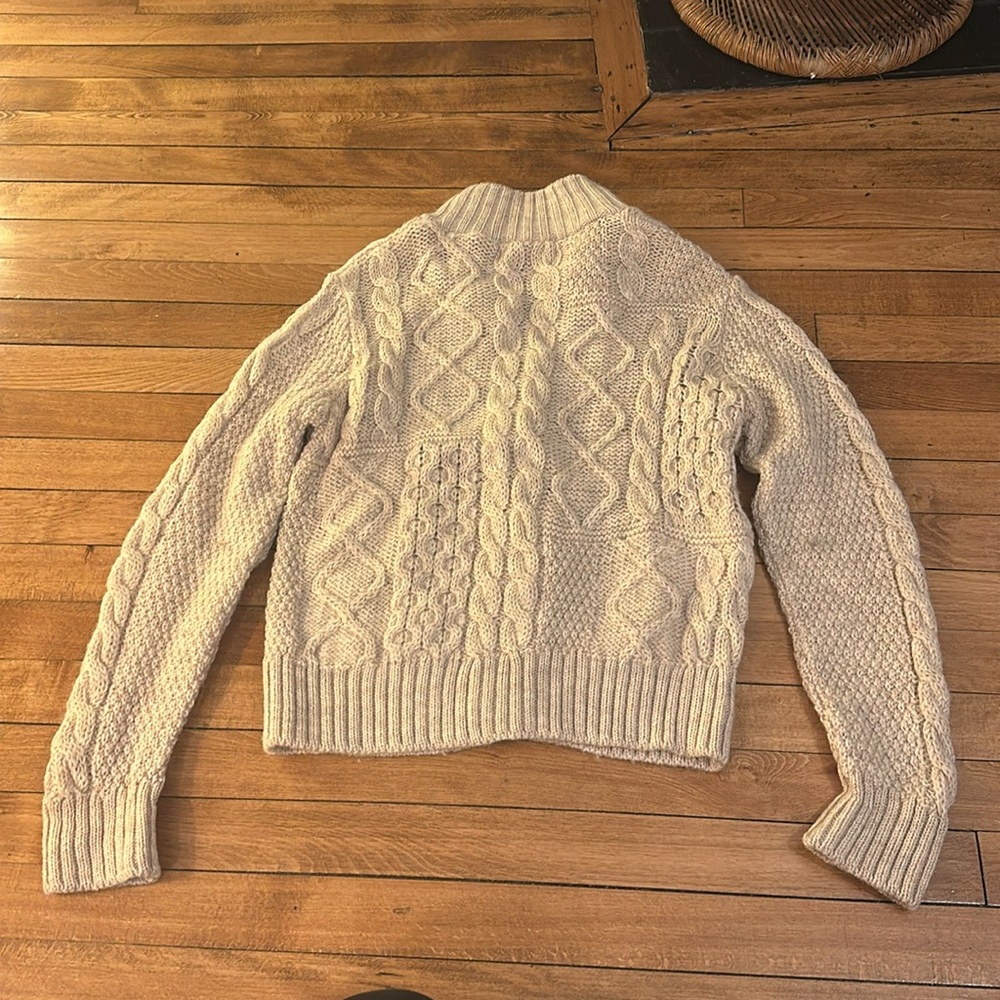Women's Cream Cable Knit Wool Cardigan - Picture 6 of 8